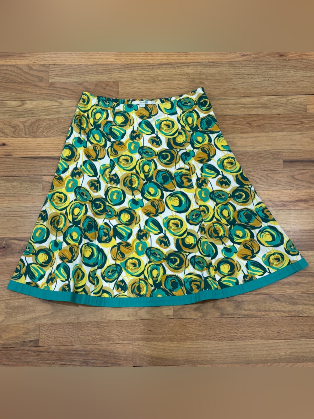 Boden Floral Green and Yellow A-Line Cotton Skirt Size 6